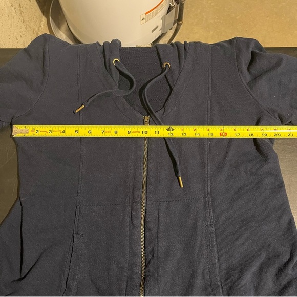 XCVI Sweater Womens XL Navy Zip Up Hoodie Lagenlook Terry Pockets Handkerchief - Picture 8 of 9
